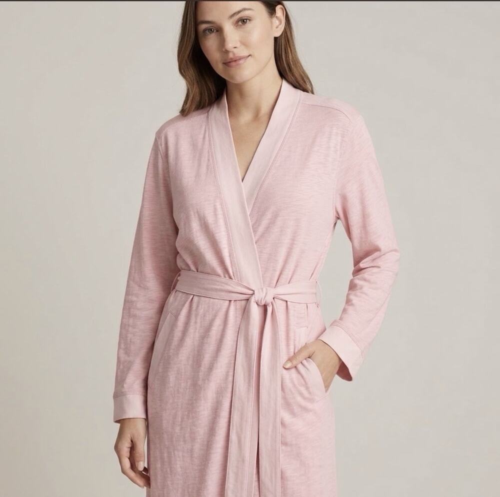 Eileen Fisher x Garnet Hill Pink 100% Organic Pima Cotton Robe Medium Tie Belt